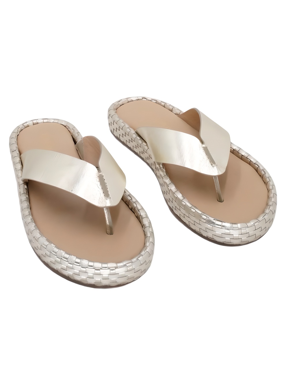 Casarato Gold Metallic Woven Thong Platform Sandals Size 6M